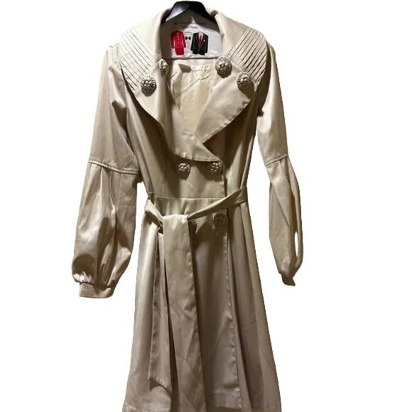 NC Pearl Satin Trench Coat with Statement Buttons – Size Medium - Picture 1 of 11